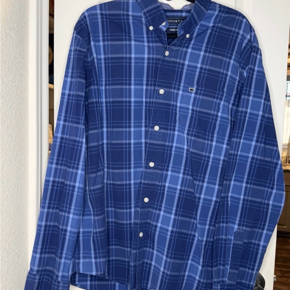 Crown & Ivy Navy and Light Blue Plaid Shirt